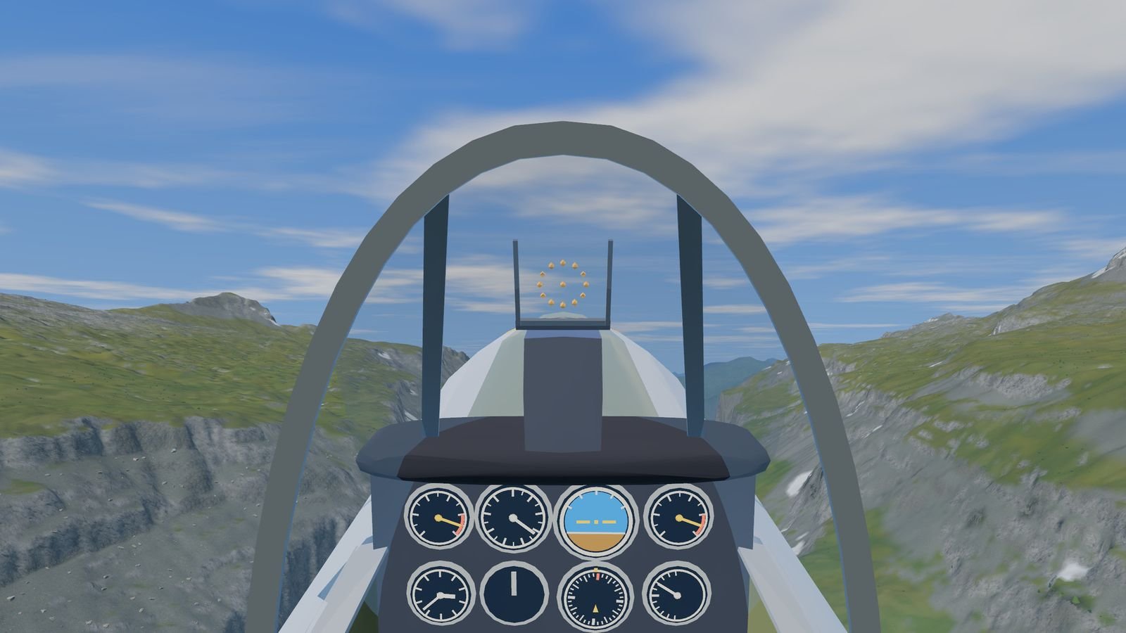 La balade dans la vallée alpine, vue du cockpit du warbird avec ses cadrans